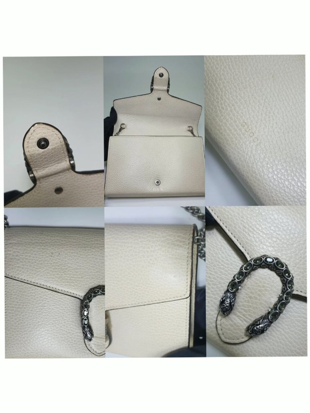 Authentic Gucci Dionysus Chain Wallet White Leather Shoulder Bag - Picture 7 of 11